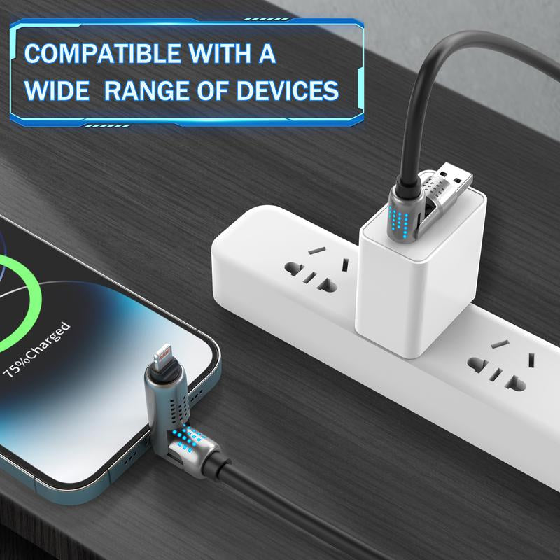 240W 4-In-1 USB-C Cable, Fast Charging, Data Sync, USB-A, Type-C, Lightning, Aluminum, Compatible with Iphone 16/15, Ipad, Samsung, Laptops