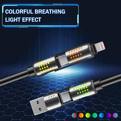 240W 4-In-1 USB-C Cable, Fast Charging, Data Sync, USB-A, Type-C, Lightning, Aluminum, Compatible with Iphone 16/15, Ipad, Samsung, Laptops
