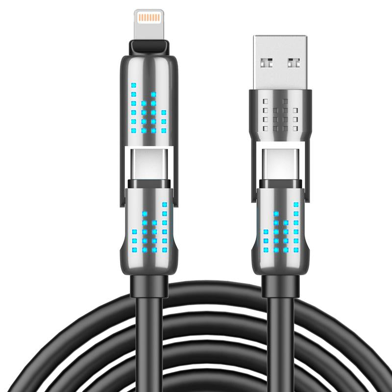 240W 4-In-1 USB-C Cable, Fast Charging, Data Sync, USB-A, Type-C, Lightning, Aluminum, Compatible with Iphone 16/15, Ipad, Samsung, Laptops
